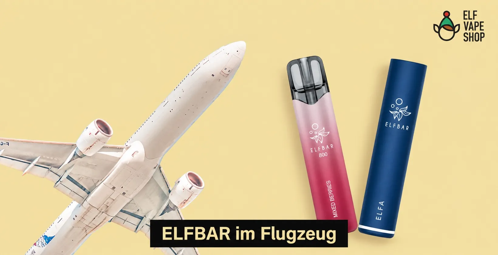 ELFBAR 800 und ELFA Akku neben einem Flugzeug